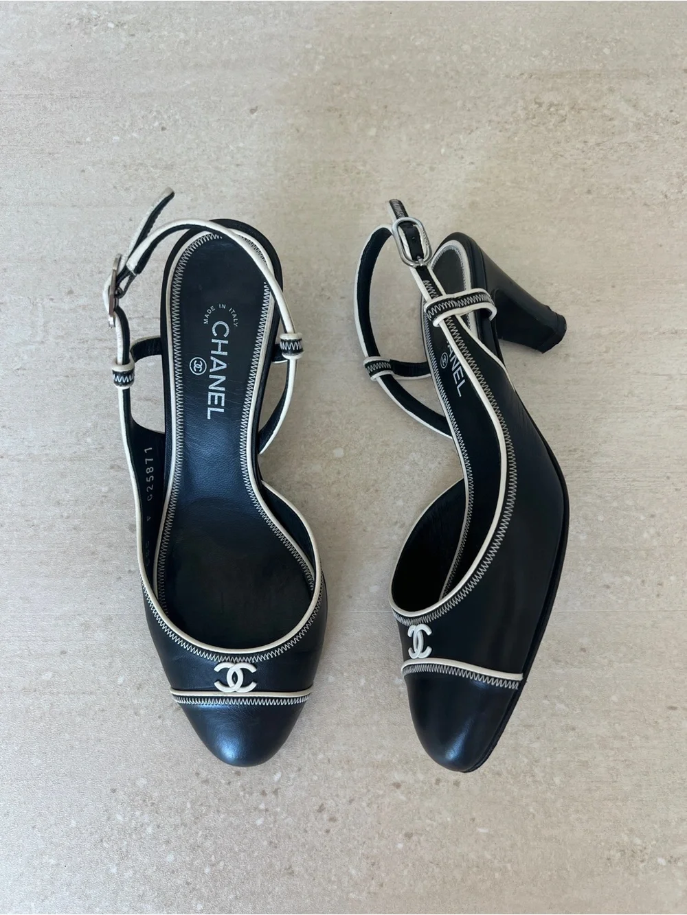CHANEL Vintage Black & White Slingback Heels